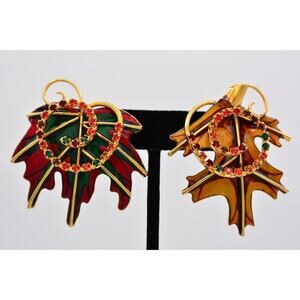 Lunch at The Ritz Vintage Leaf Clip On Earrings Autumn Fall Benedict Signed Bin1